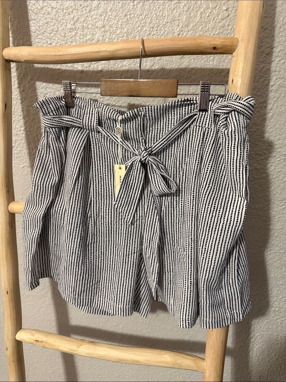 Max Studio Black and White Striped Paperbag Waist Shorts